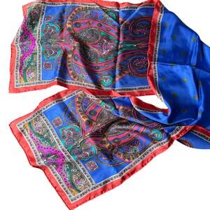 Berkshire 100% Silk Scarf Blue Red Twill Scarf Long Scarf 58x13